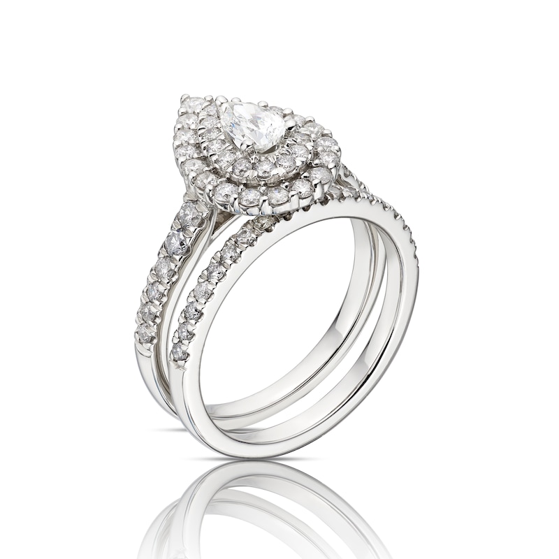 Platinum 1.25ct Diamond Total Pear Shaped Halo Bridal Set