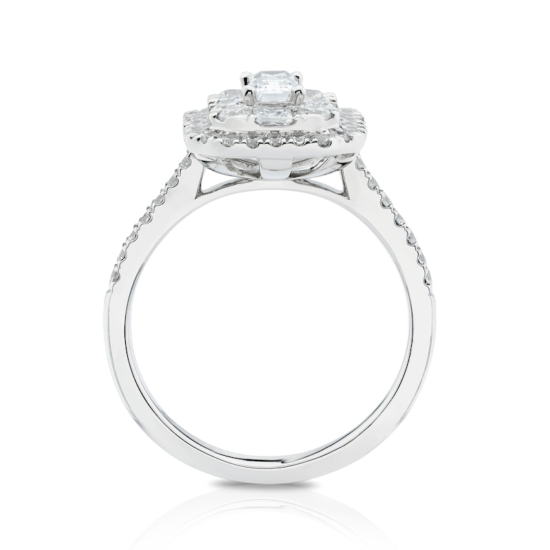 Platinum 1ct Diamond Emerald Shape Cluster Ring