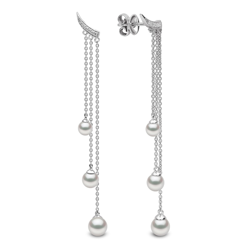 Yoko London 18ct White Gold Pearl & Diamond Chain Earrings