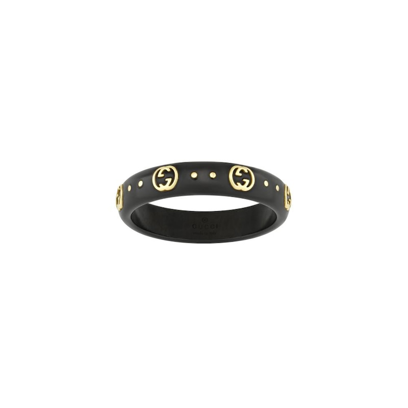 Gucci Icon Ring 18ct Yellow Gold & Black Ring - Size M-N
