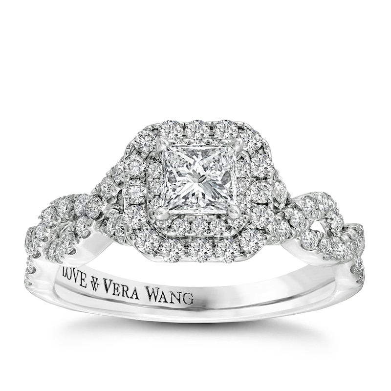 Vera Wang 18ct White Gold 0.95ct Diamond Cushion Shaped Halo Ring
