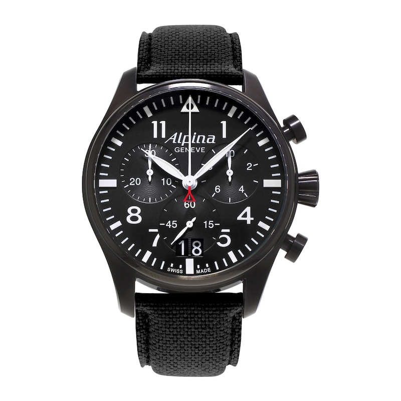 Alpina Startimer Pilot Men's Black Leather Strap Watch