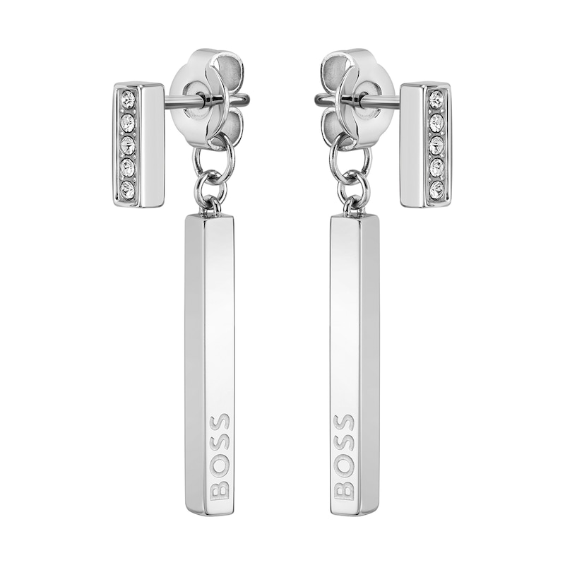 BOSS Saya Ladies' Silver Tone Crystal Earrings