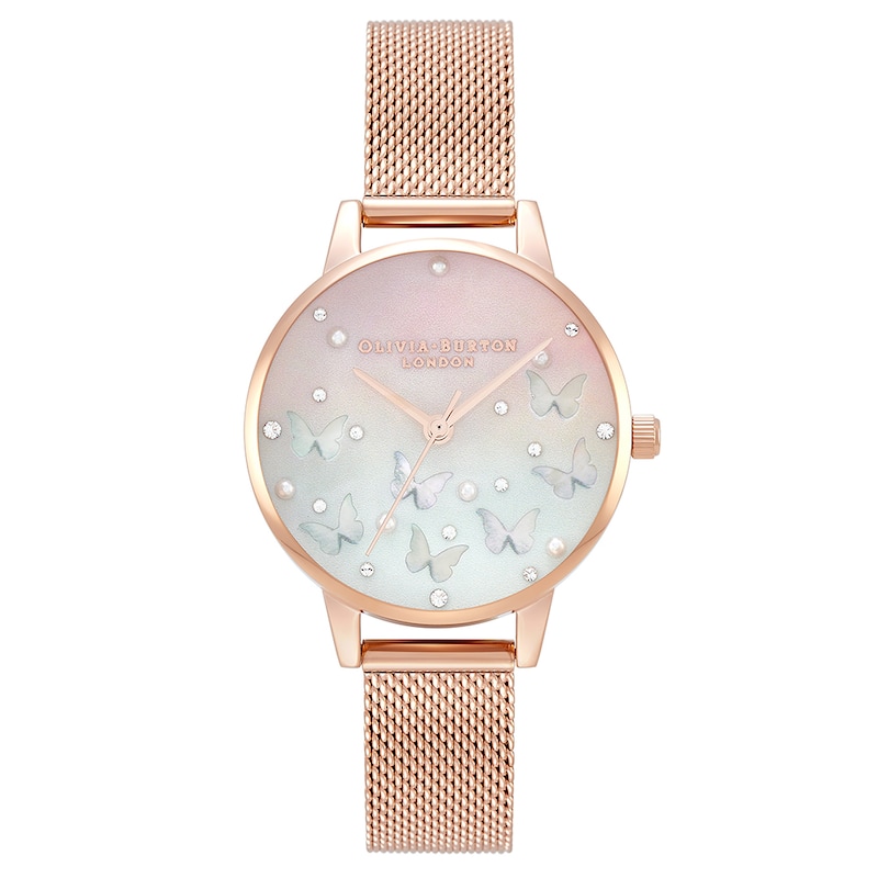 Olivia Burton Sparkle Butterfly Rose Gold-Tone Mesh Watch