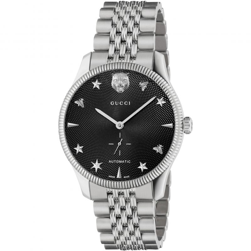 Gucci G-Timeless Black Dial & Stainless Steel Bracelet Watch