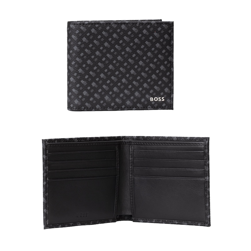 BOSS Men's Black Patterned Leather Logo Wallet
