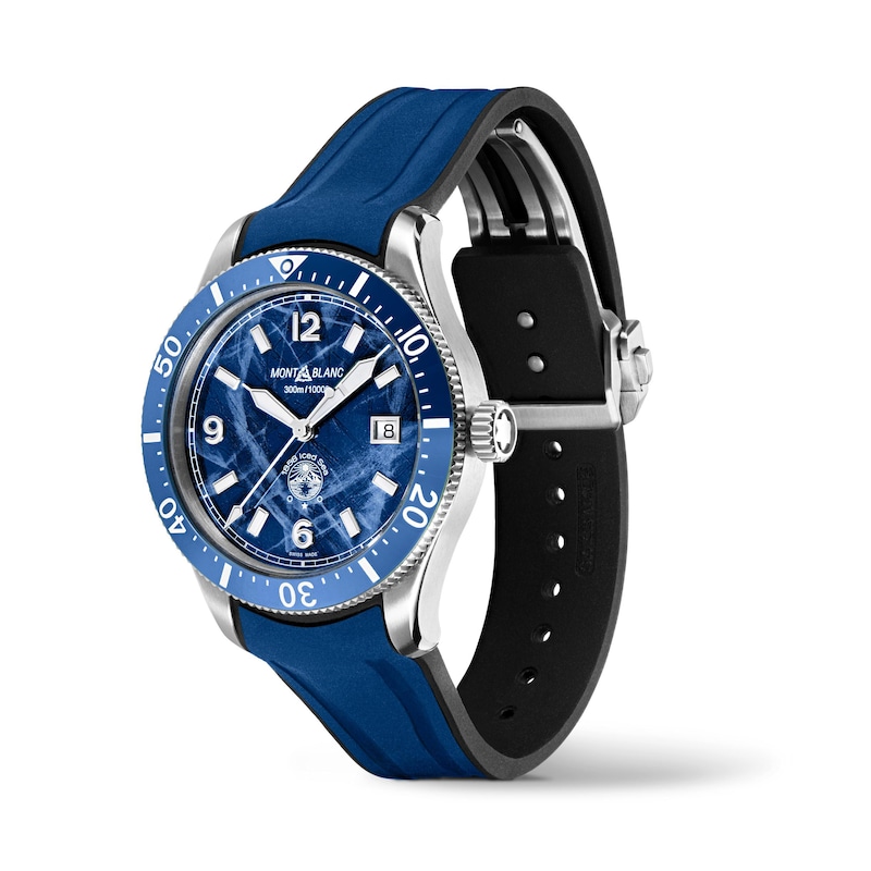 Montblanc 1858 Iced Sea Blue Rubber Strap Watch