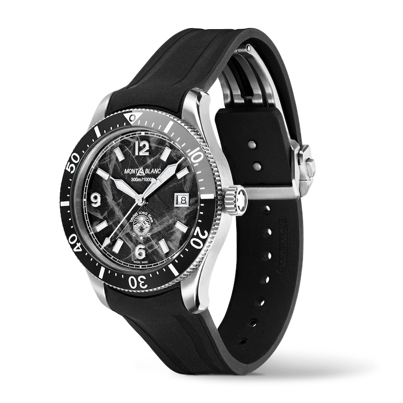Montblanc 1858 Iced Sea Patterned Dial Black Rubber Strap Watch