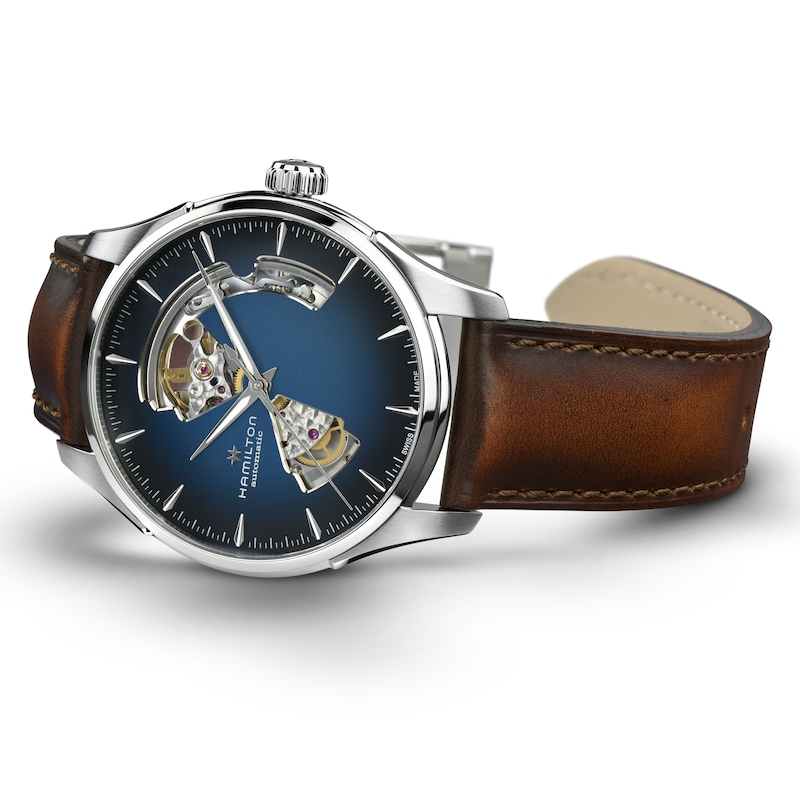Hamilton Jazzmaster Men's Blue Open Dial Brown Leather Watch