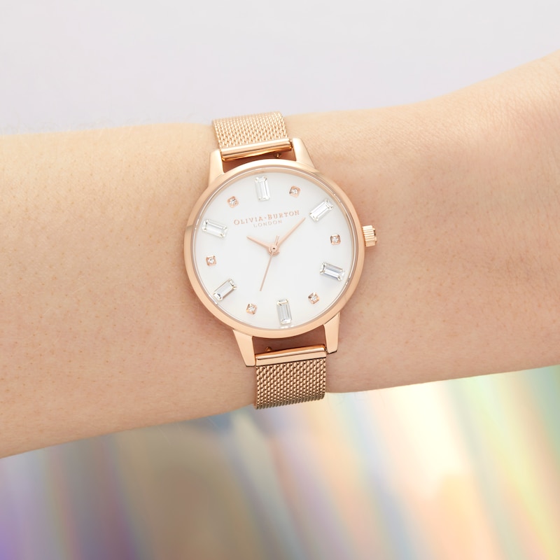 Olivia Burton Bejewelled Rose Gold-Tone Mesh Bracelet Watch