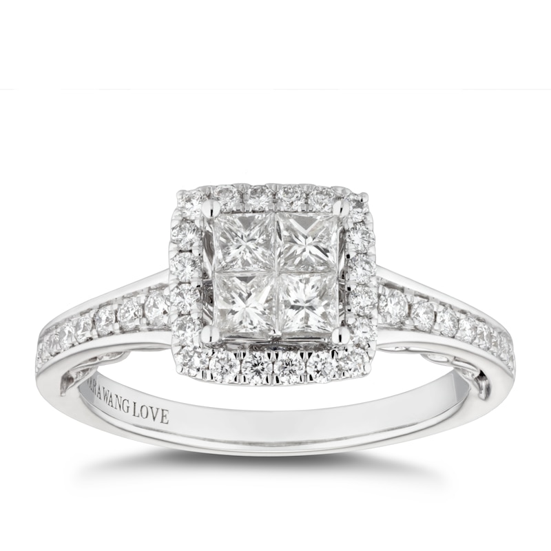 Vera Wang 18ct White Gold 0.69ct Diamond Princess Shaped Halo Ring