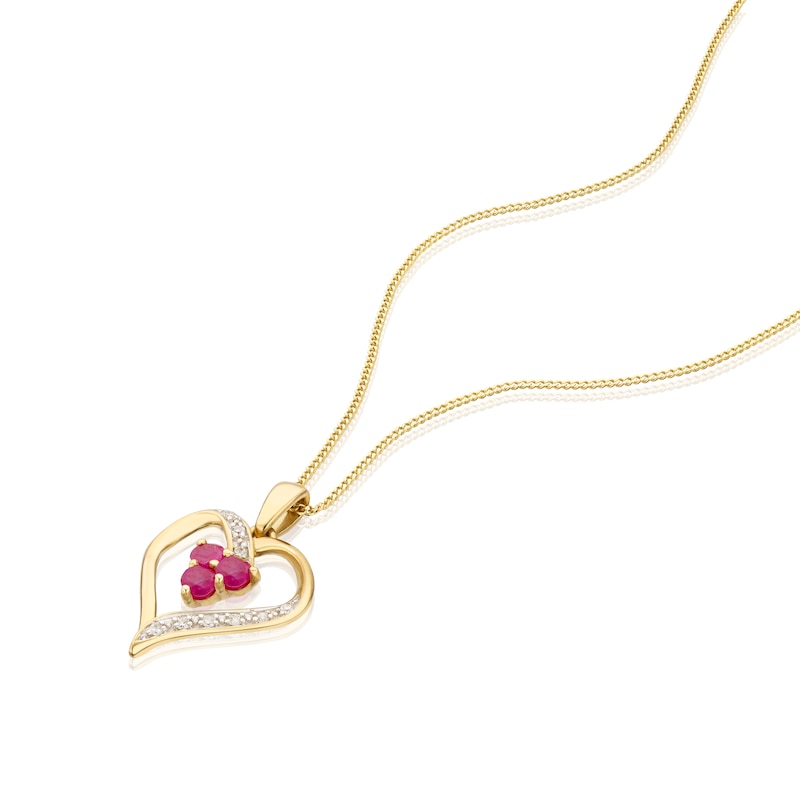 9ct Yellow Gold Ruby & Diamond Heart Pendant