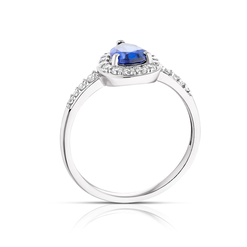 9ct White Gold Created Sapphire & CZ Pear Cluster Ring