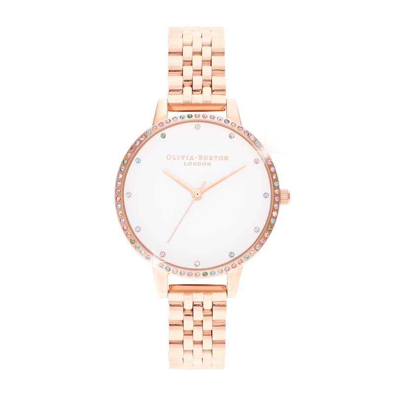 Olivia Burton Rainbow Bezel Rose Gold-Tone Bracelet Watch