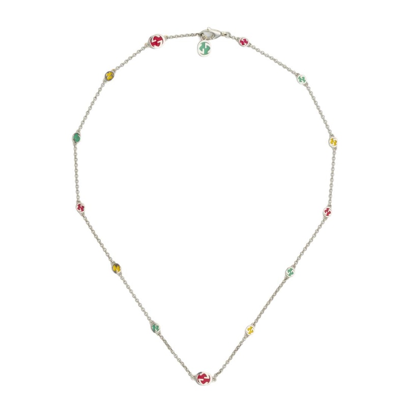 Gucci Interlocking Silver Multicoloured Enamel Necklace