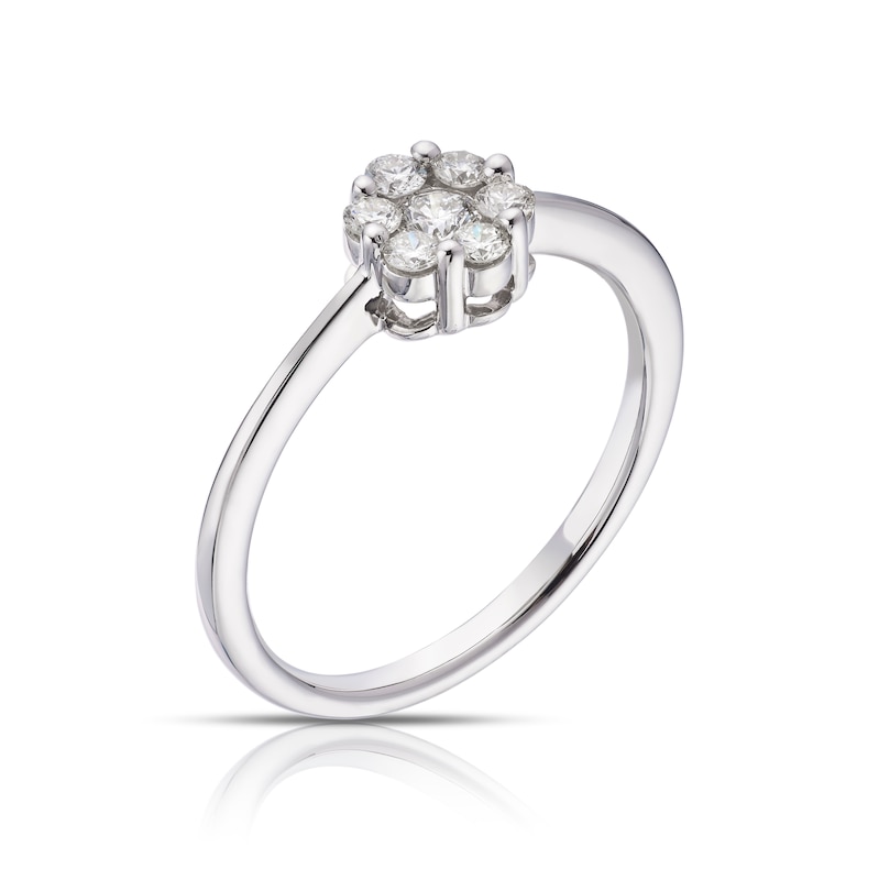 9ct White Gold 0.25ct Total Diamond Round Flower Cluster Ring