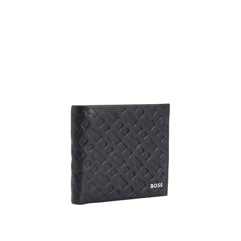 BOSS Embossed Monogram Grained Black Leather Wallet