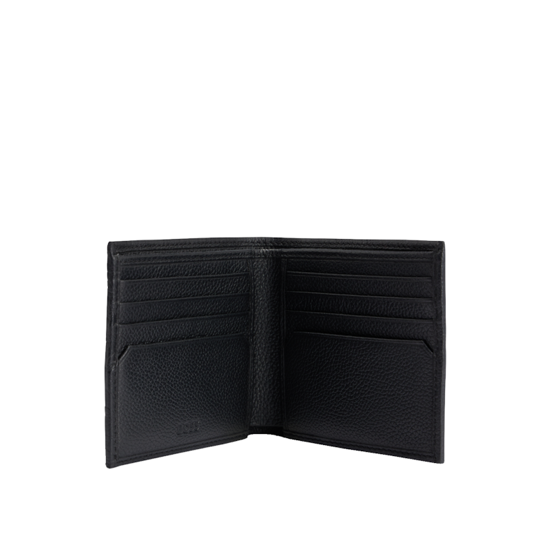 BOSS Embossed Monogram Grained Black Leather Wallet