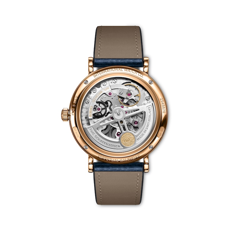 IWC Portofino Perpetual Calendar 18ct Rose Gold & Blue Leather Strap Watch
