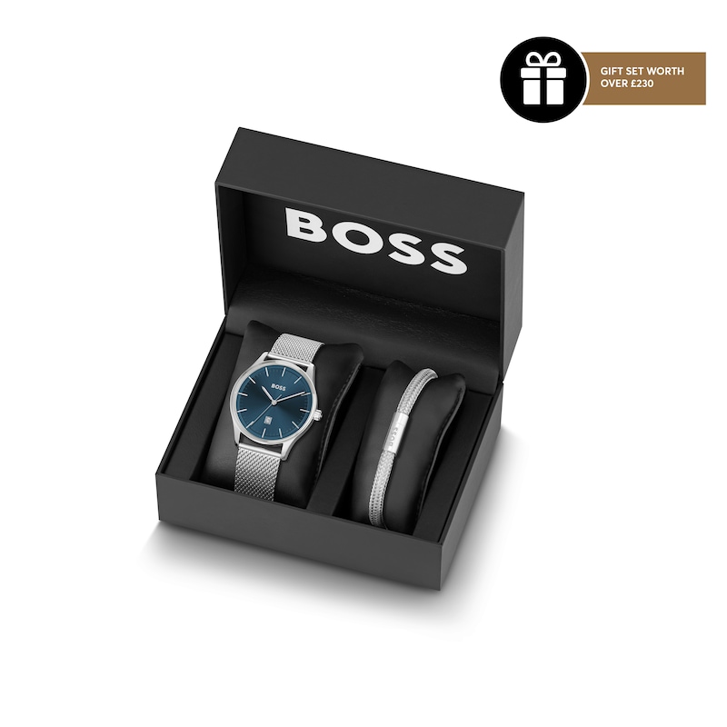 BOSS Reason Men's Stainless Steel Mesh Watch & Bracelet Set