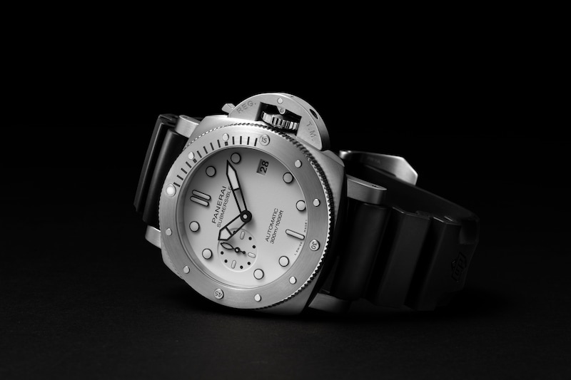 Panerai Submersible Bianco 42mm Men's White Dial & Black Strap Watch