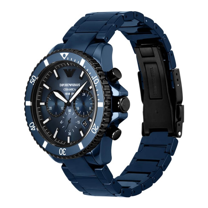 Emporio Armani Men's Chronograph Blue Dial & Blue Ceramic Bracelet Watch