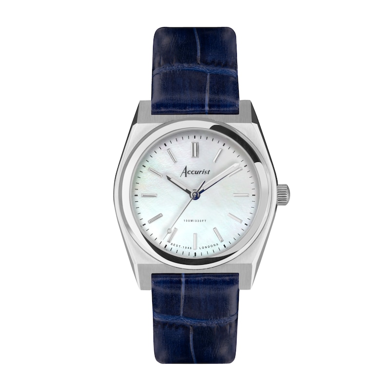Accurist Origin Ladies' Mother Of Pearl Dial Blue Leather Strap Watch