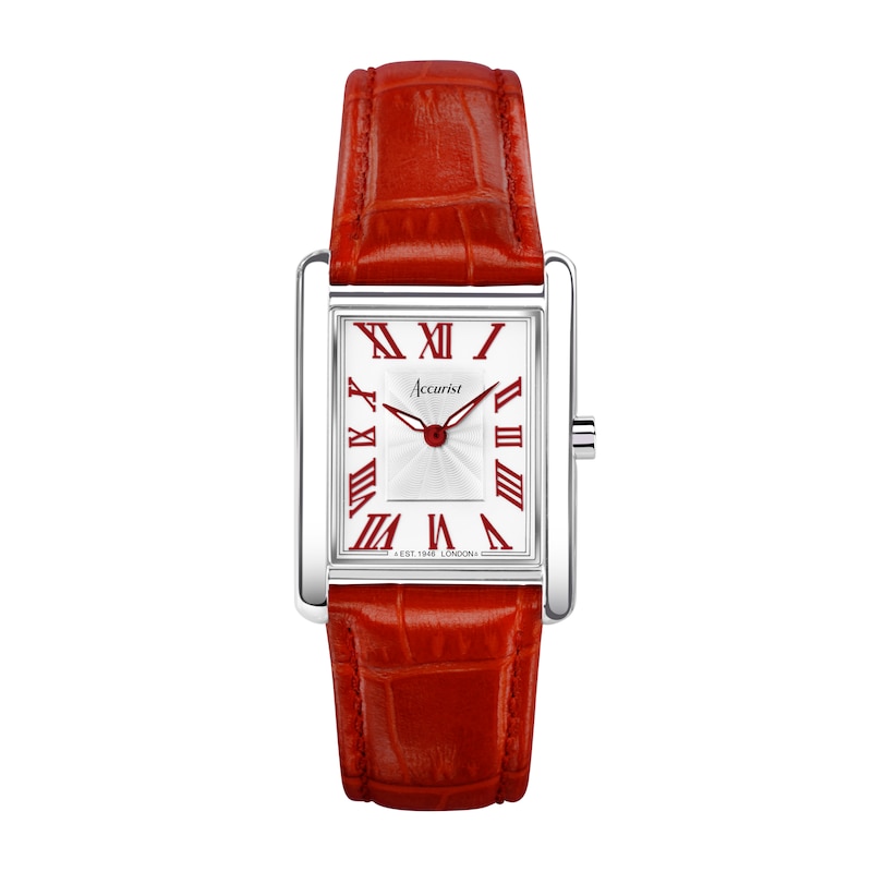 Accurist Rectangle Ladies' White Dial Red Leather Strap Watch