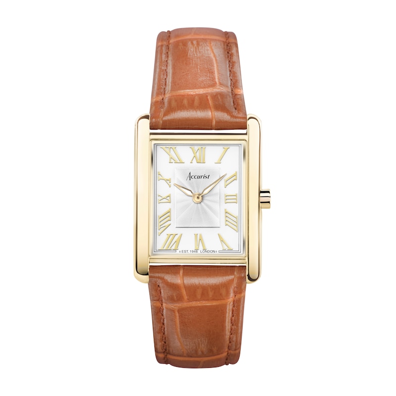 Accurist Rectangle Ladies' White Dial Brown Leather Strap Watch