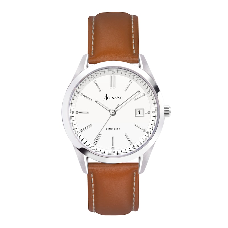 Accurist Everyday Men's White Dial & Brown Leather Strap Watch