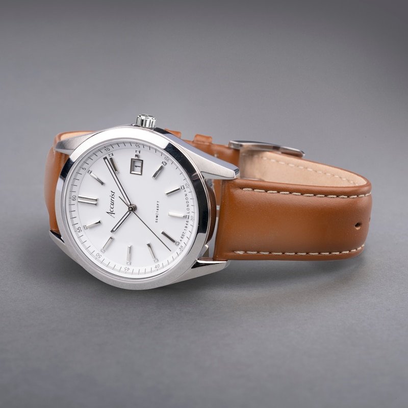 Accurist Everyday Men's White Dial & Brown Leather Strap Watch