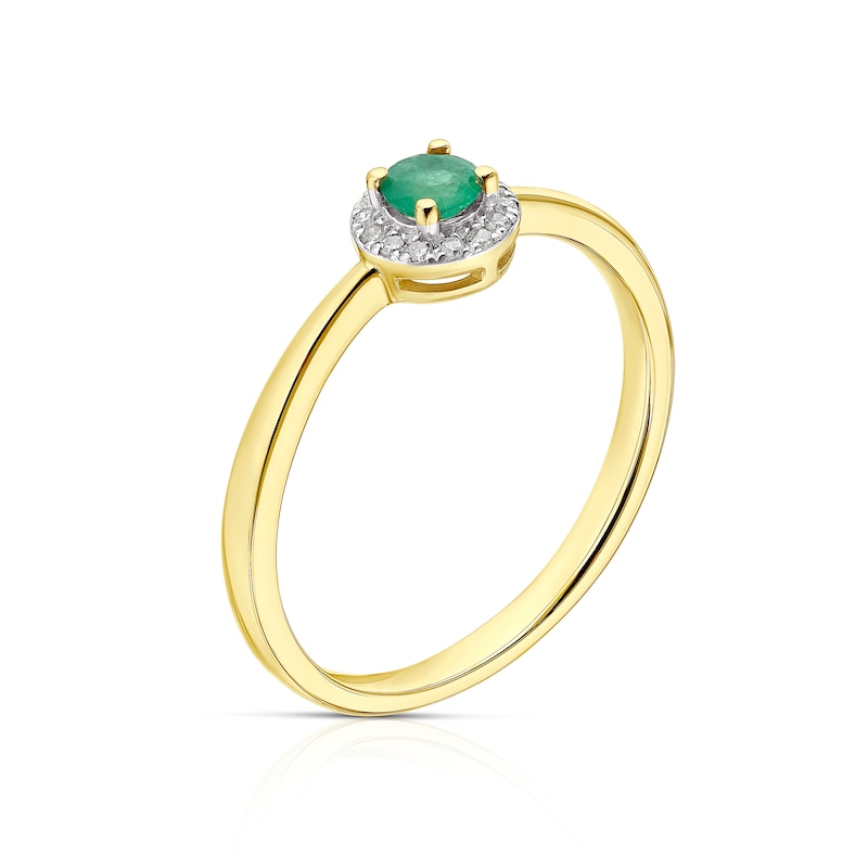 9ct Yellow Gold Emerald 0.04ct Diamond Halo Ring