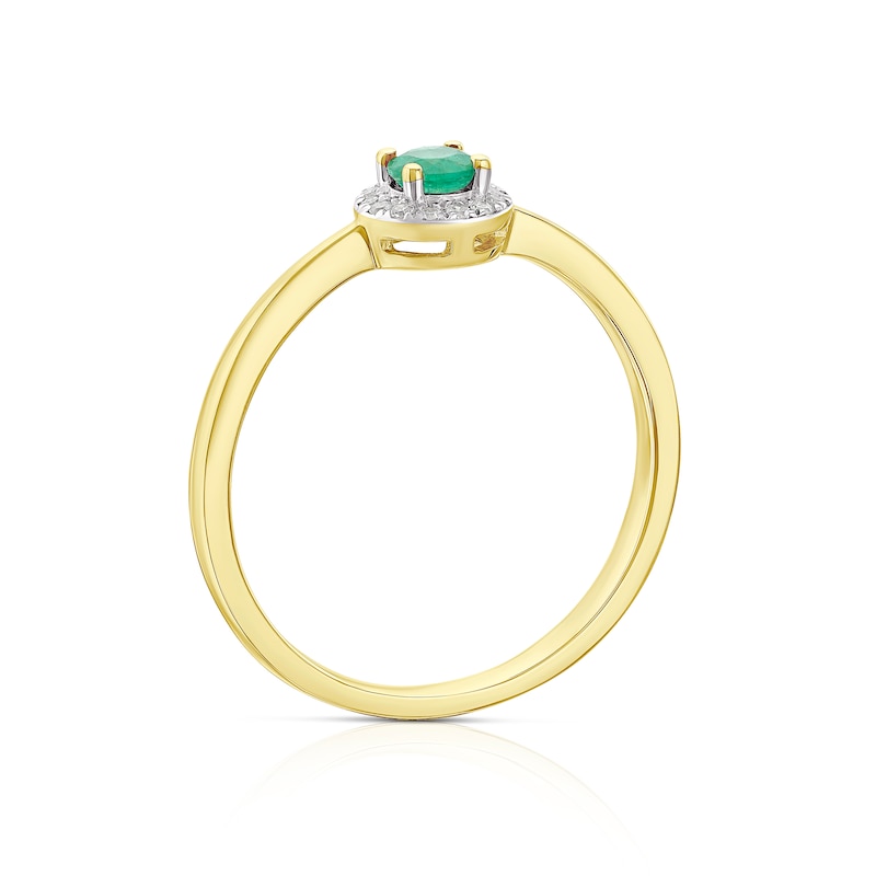 9ct Yellow Gold Emerald 0.04ct Diamond Halo Ring