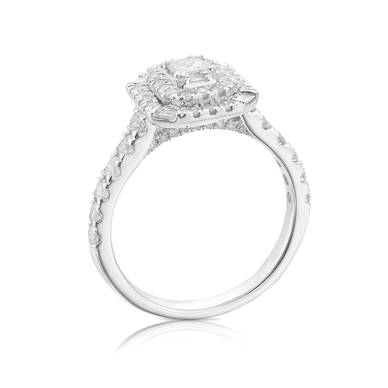 Platinum 1ct Diamond Emerald Cut & Shape Halo Ring