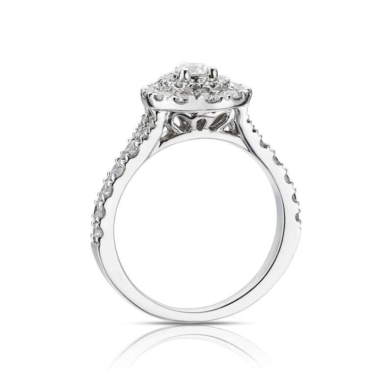 Platinum 1ct Diamond Pear Shaped Double Halo Ring