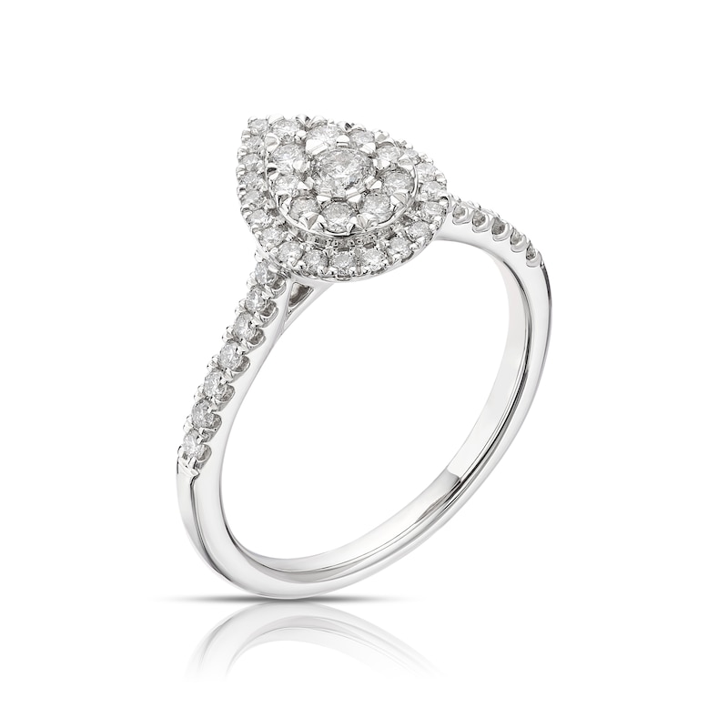 Platinum 0.50ct Diamond Pear Shaped Round cut Halo Ring
