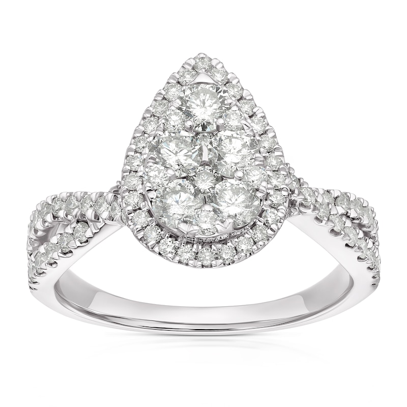 Platinum 1ct Diamond Twisted Pear Shaped Cluster Ring