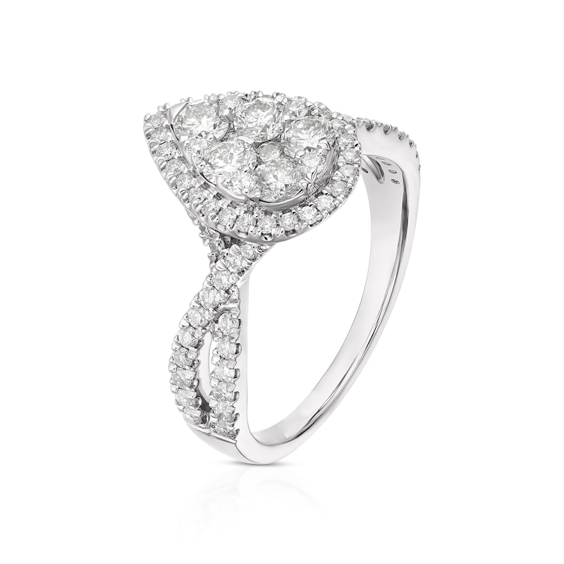 Platinum 1ct Diamond Twisted Pear Shaped Cluster Ring