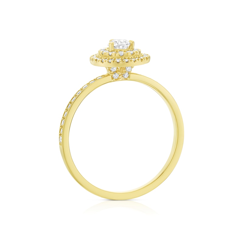 18ct Yellow Gold 0.50ct Diamond Pear Shaped Double Halo Ring