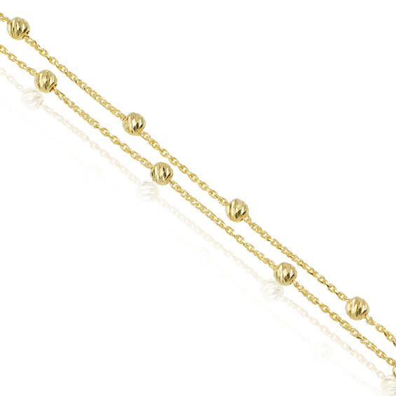 9ct Yellow Gold 8 Inch Bead Double Strand Bracelet