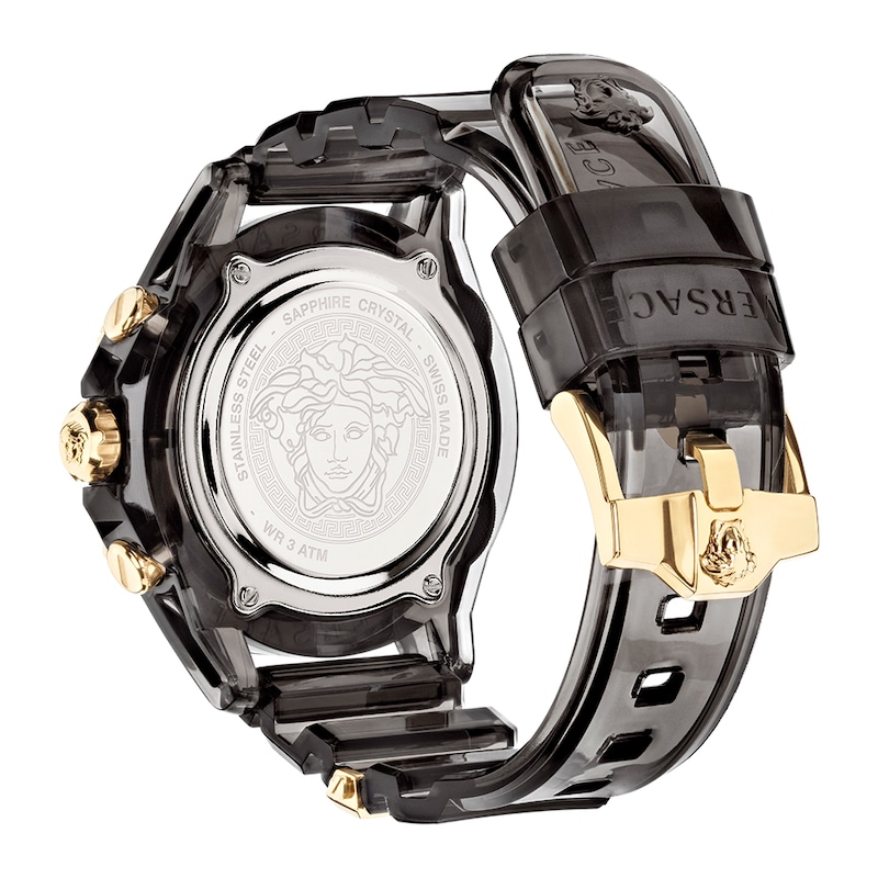 Versace Greca Logo Chronograph Black Plastic Strap Watch