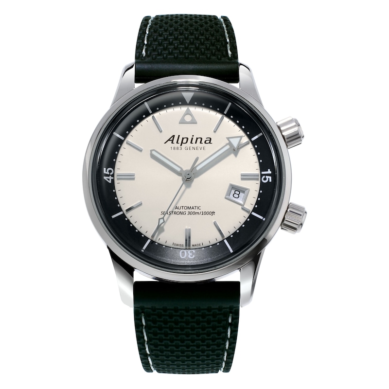 Alpina Seastrong Diver Heritage Black Rubber Strap Watch