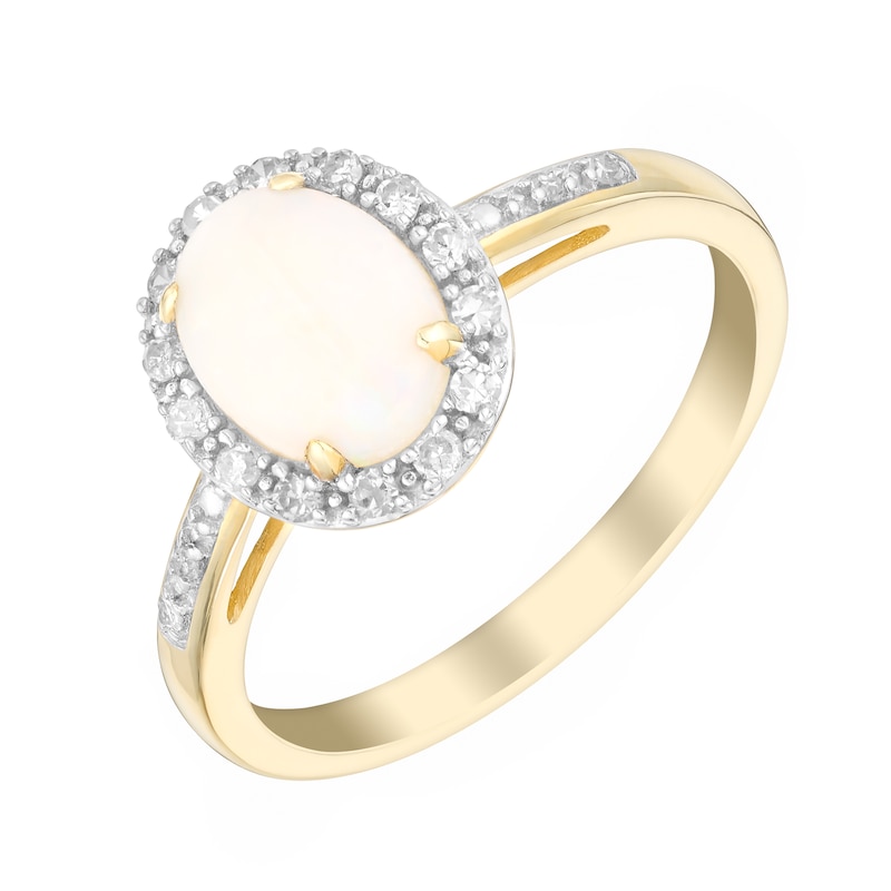 9ct Yellow Gold Opal & 0.13ct Diamond Ring