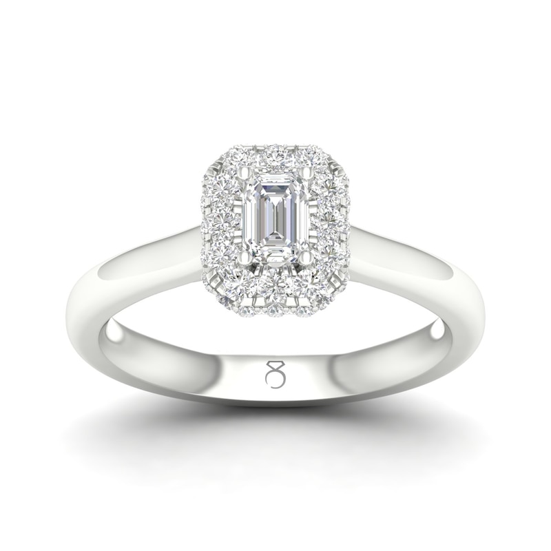 The Diamond Story Platinum 0.50ct Total Diamond Emerald Ring
