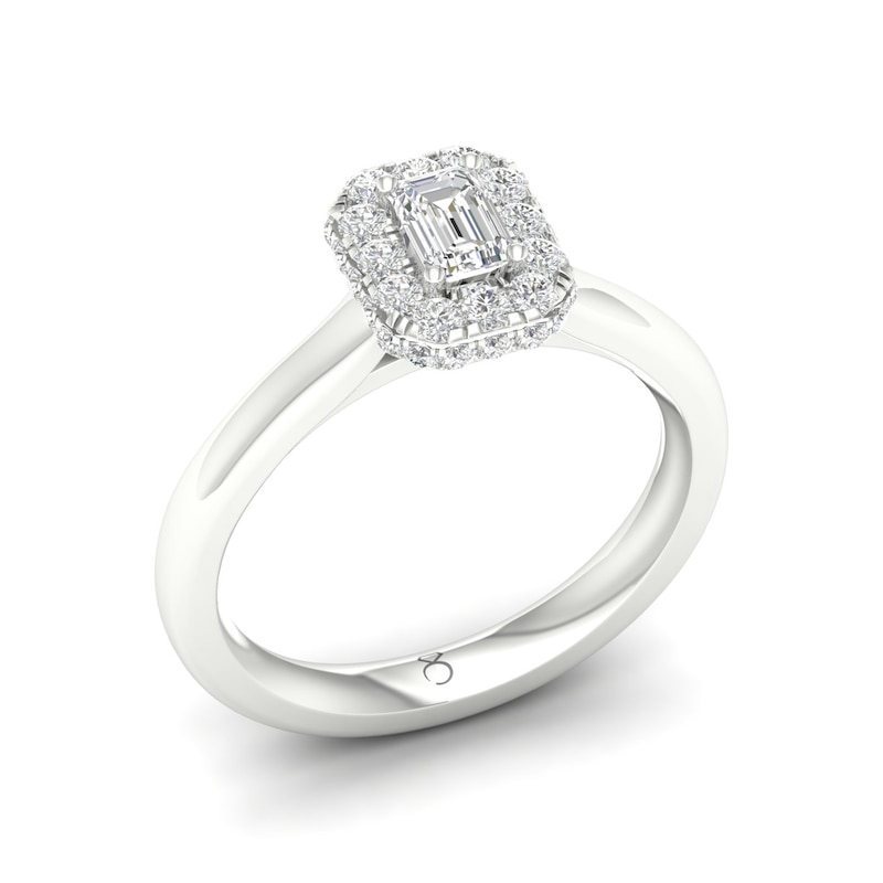 The Diamond Story Platinum 0.50ct Total Diamond Emerald Ring