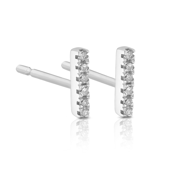 9ct White Gold Diamond Pave Bar Stud Earrings