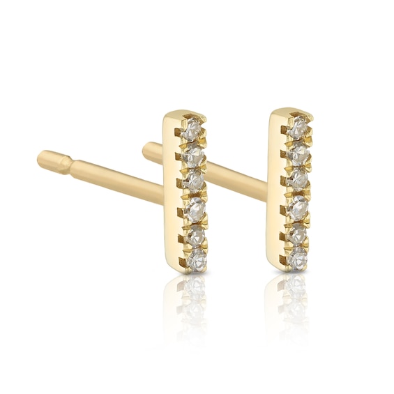 9ct Yellow Gold Diamond Pave Bar Stud Earrings