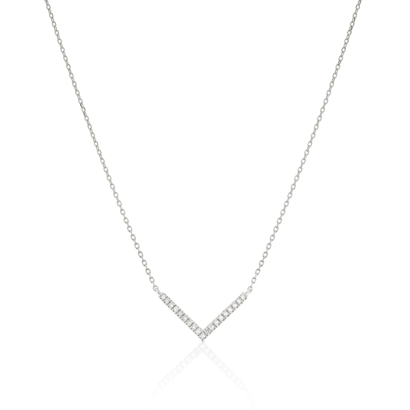 9ct White Gold Diamond Pavé V Shape Necklace