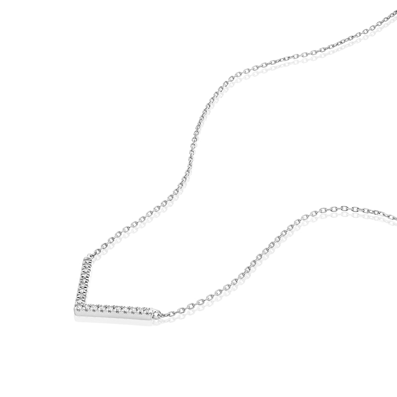 9ct White Gold Diamond Pavé V Shape Necklace