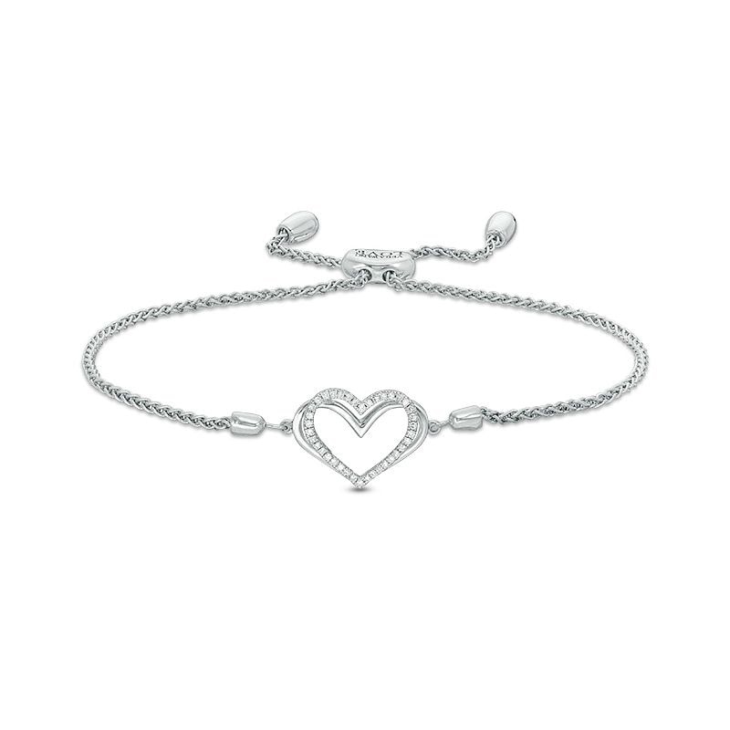 Vera Wang Sterling Silver 7 Inch  Diamond Heart Adjustable Bracelet